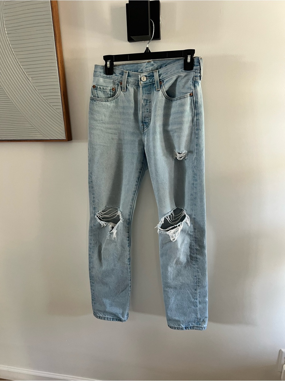Levi's Light Blue Distressed Straight Jeans